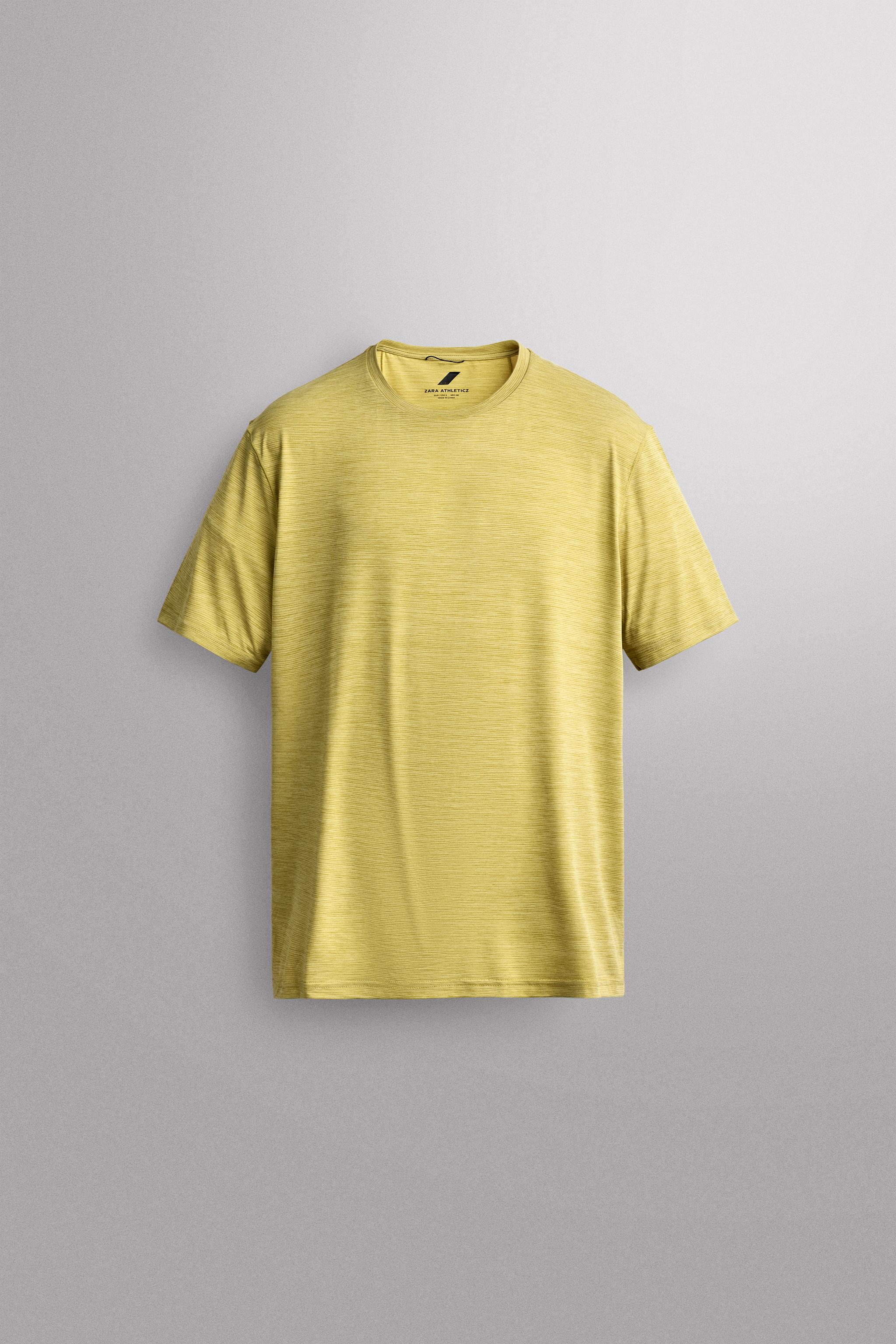 STRIPED TECHNICAL JACQUARD T-SHIRT — Yellow