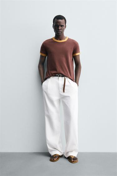 CONTRAST STRIPE T-SHIRT - Wine by Zara