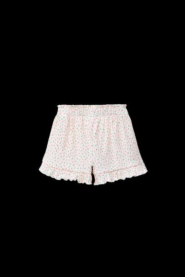 PRINTED FRILL BERMUDA SHORTS - Ecru by Zara