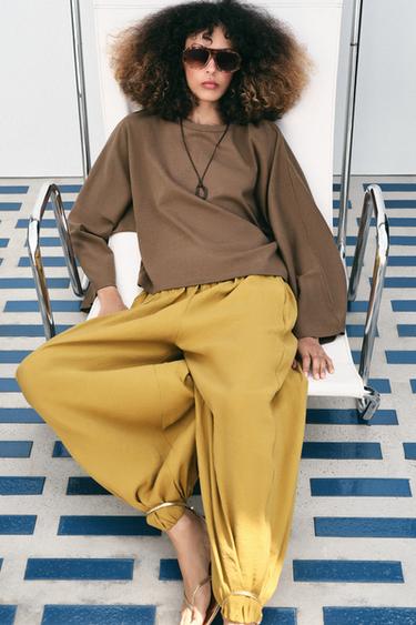 COTTON T-SHIRT WITH WIDE SLEEVES - Mink by Zara