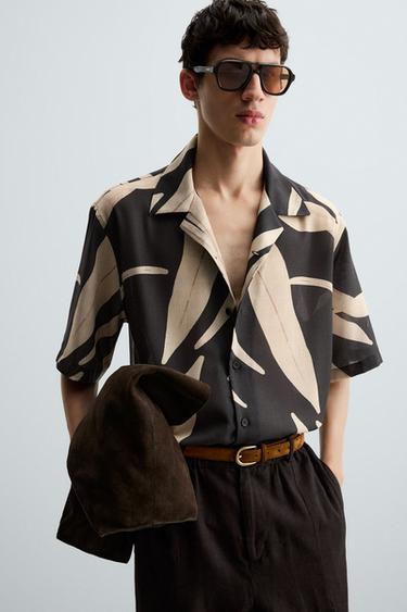 LEAF PRINT SHIRT - Black by Zara