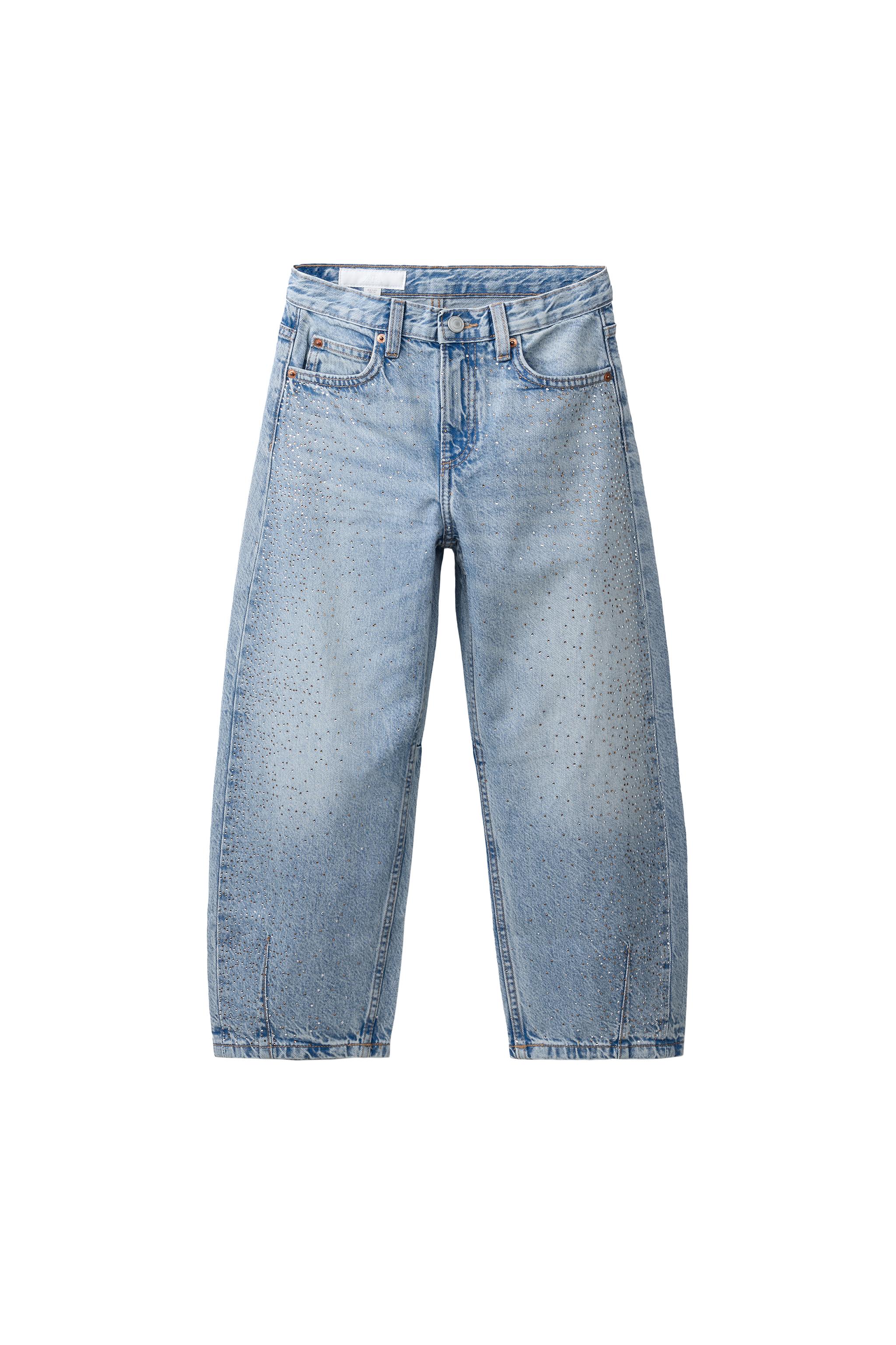 ラインストーン バレルフィットデニムパンツ - ライトブルー | ZARA
