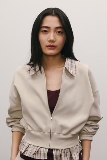 포플린 콤비 스웨트셔츠 - Zara 미디움 크림
