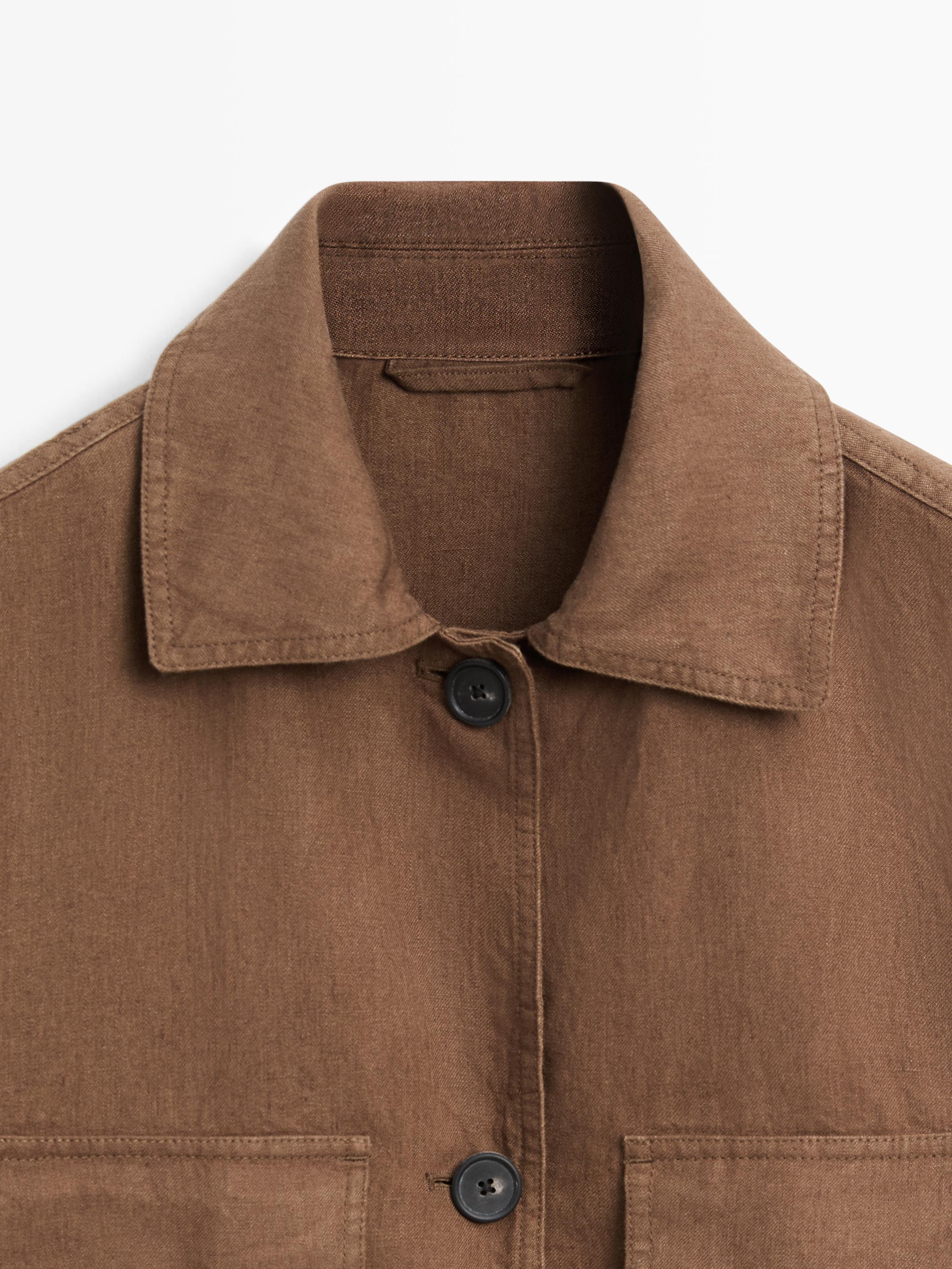 100% linen blazer with pockets and belt detail