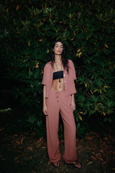 WRINKLED-EFFECT WIDE-LEG TROUSERS - MARSALA by Zara