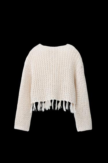 NETZ-STRICKPULLOVER MIT FRANSEN - Cremefarben von Zara