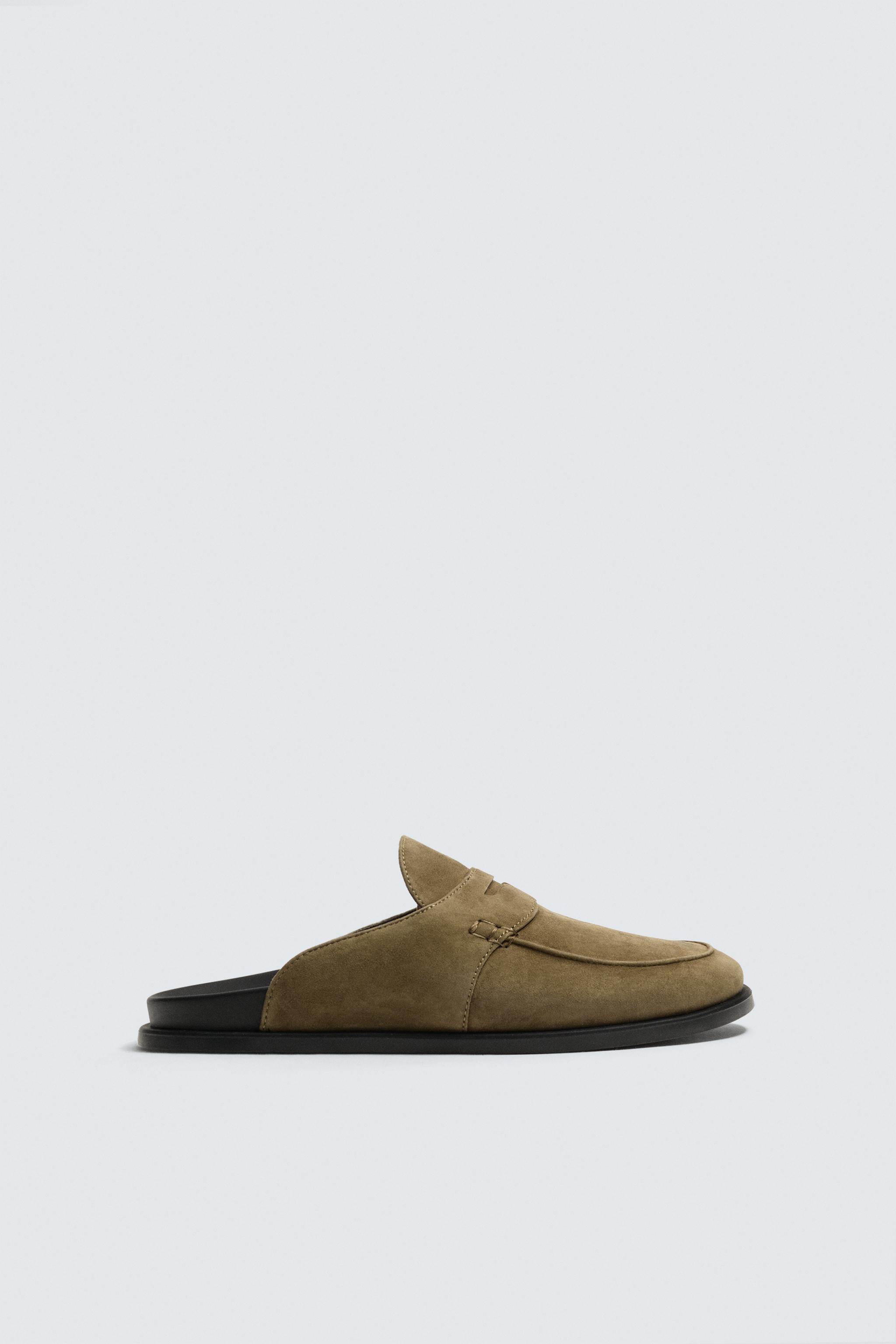 新品　ZARA ザラ　リアルレザー　スプリットスエードフラットシューズ スプリットスエードレザーモカシンクロッグサンダル - ベージュ | ZARA