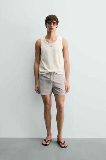 BAÑADOR MEDIO SEERSUCKER - Marrón-Azul de Zara - Imagen 0