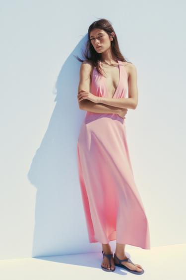 VESTIDO MIDI HALTER - Rosa de Zara