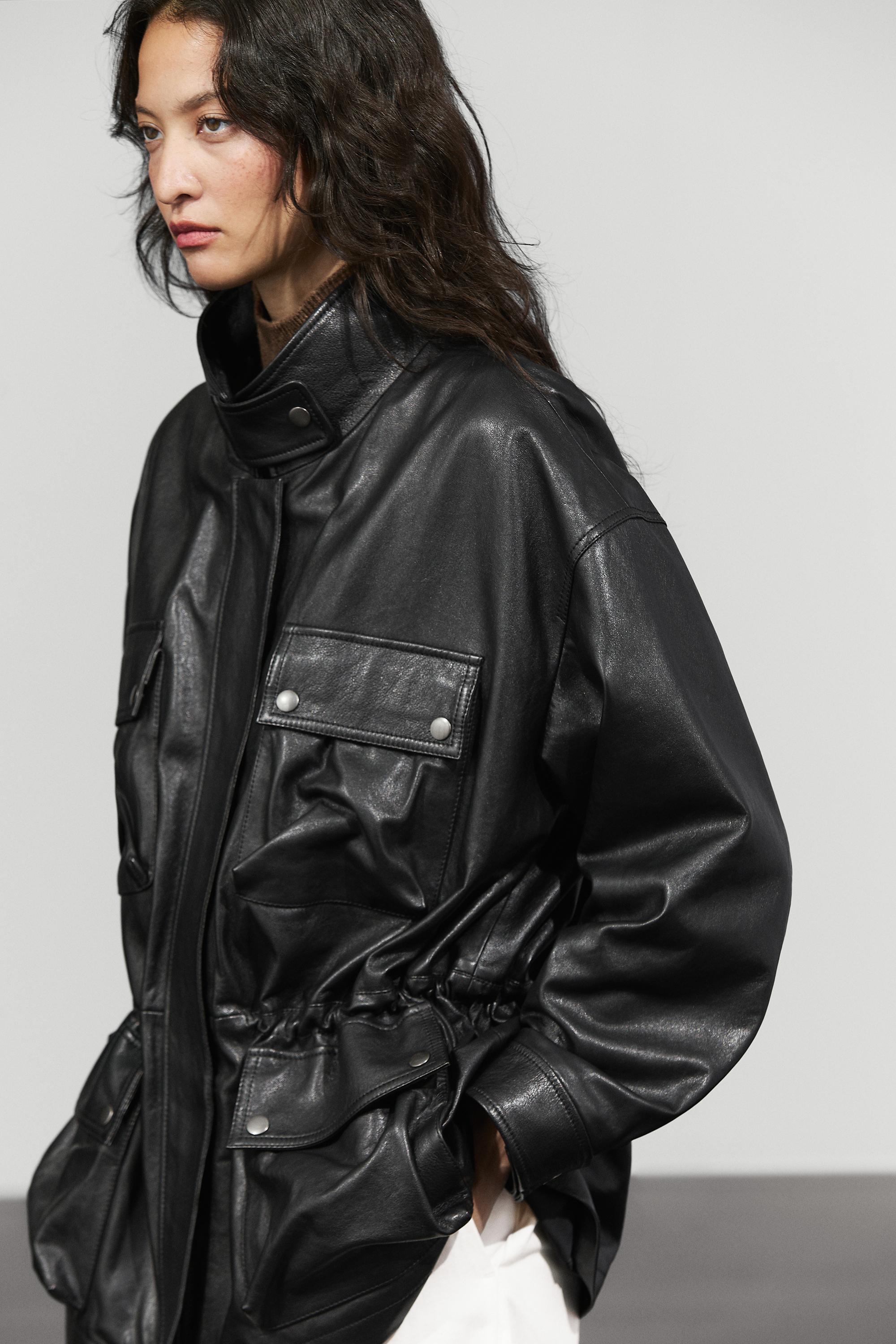 Blouson en cuir nappa avec poches