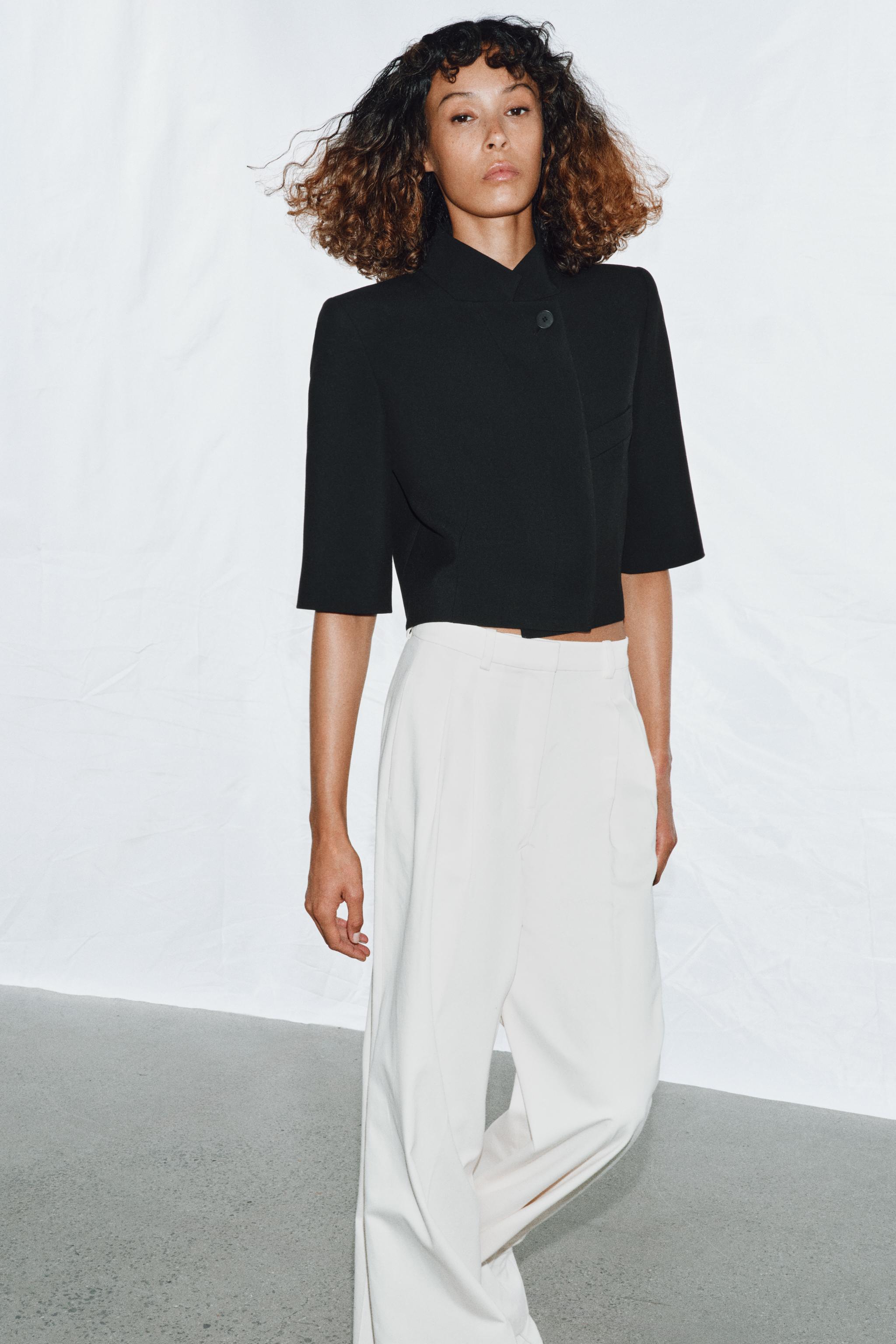 SHORT SLEEVE CROPPED BLAZER ZW COLLECTION - Black | ZARA United States