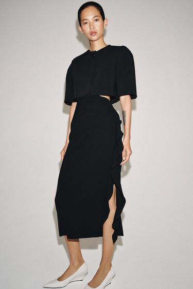 ZW COLLECTION FRILL MIDI SKIRT - Black by Zara