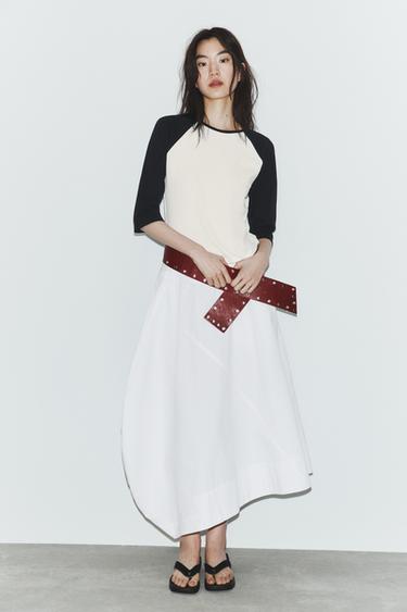 CAMISETA RAGLÃ DE ALGODÃO PESADO - Branco / Preto da Zara