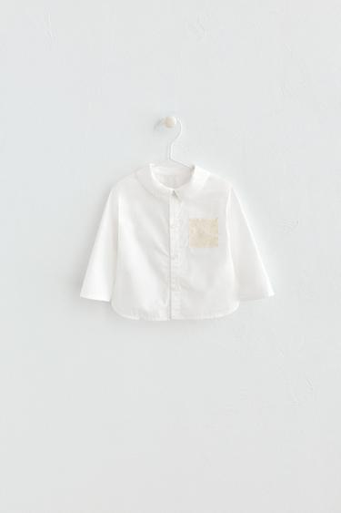 Zara LACE POCKET SHIRT - Ecru