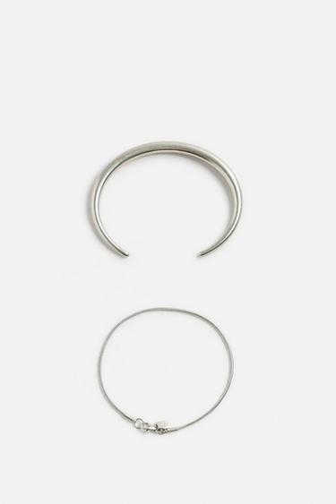 Zara 組合金屬手鍊套裝 2 件 - 銀色