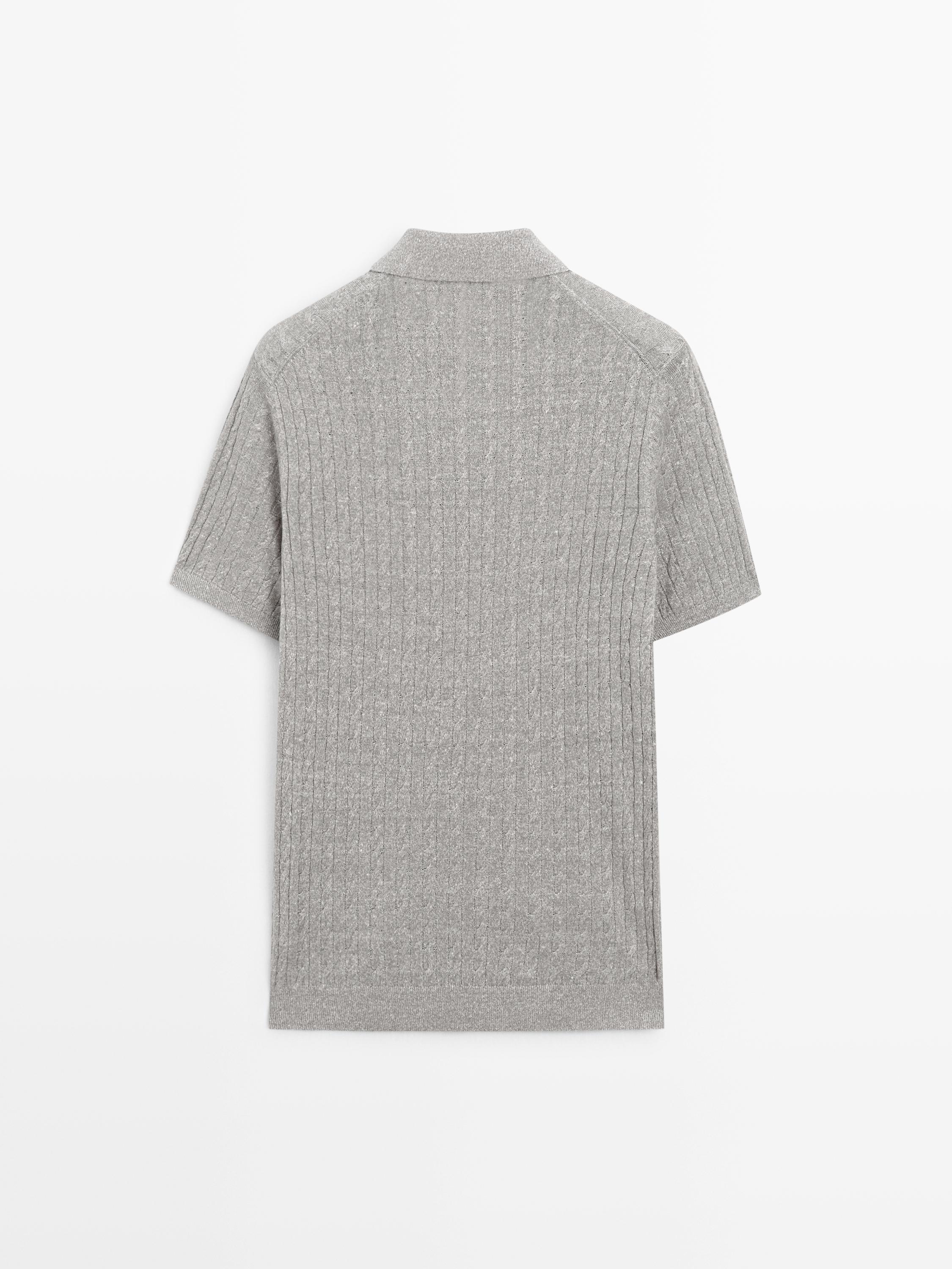 Cotton and linen cable-knit polo sweater