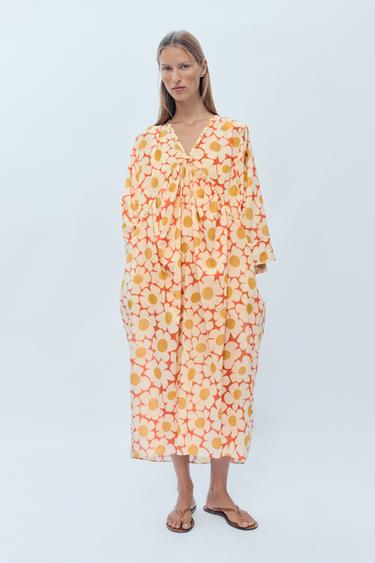 Zara LIMITED EDITION FLORAL KAFTAN DRESS - Printed