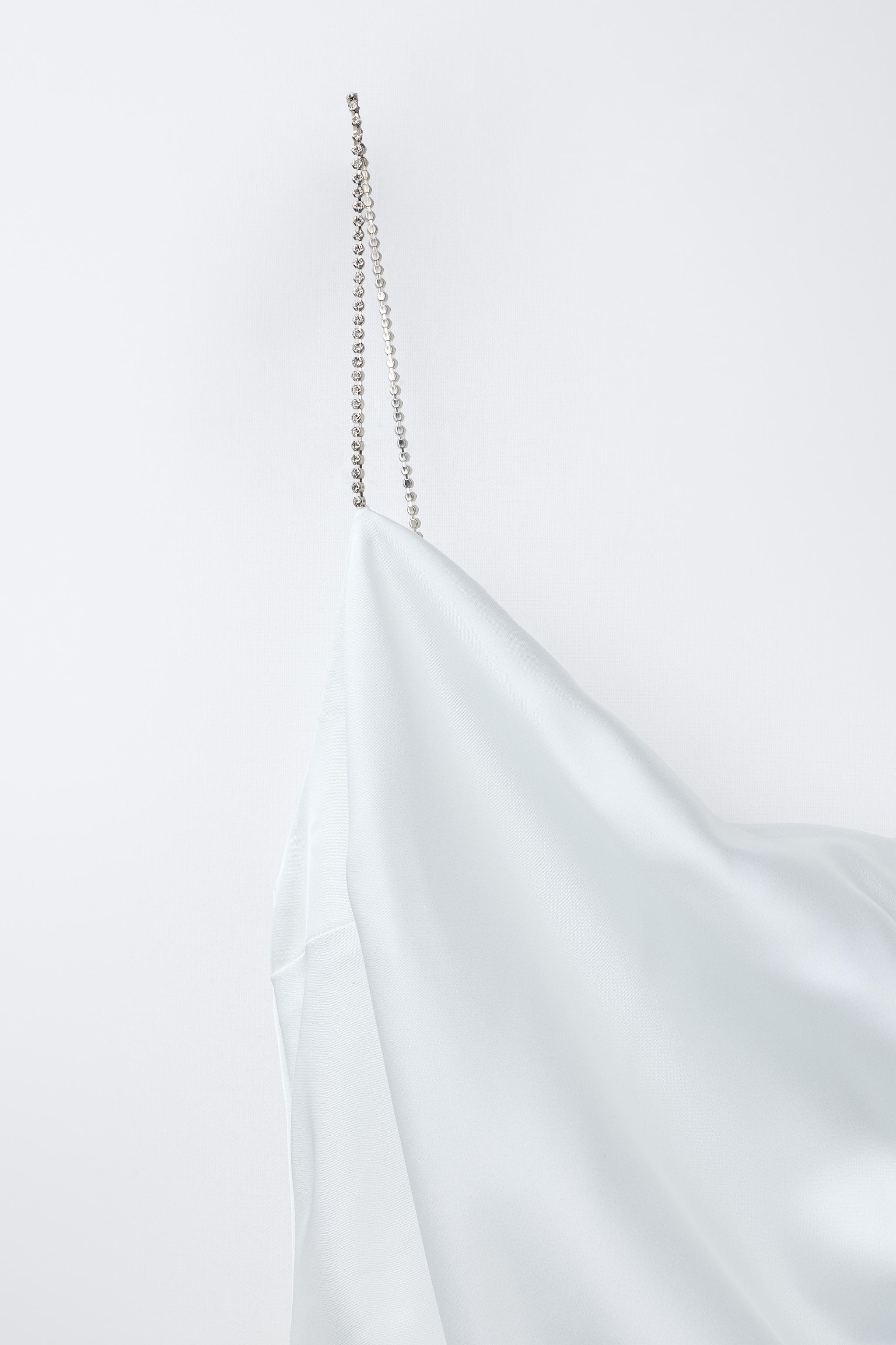 ASYMMETRIC SATIN EFFECT RHINESTONE STRAP DRESS
