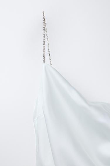 ROBE ASYMÉTRIQUE SATINÉE À BRETELLES STRASS - Blanc de Zara - Image 2