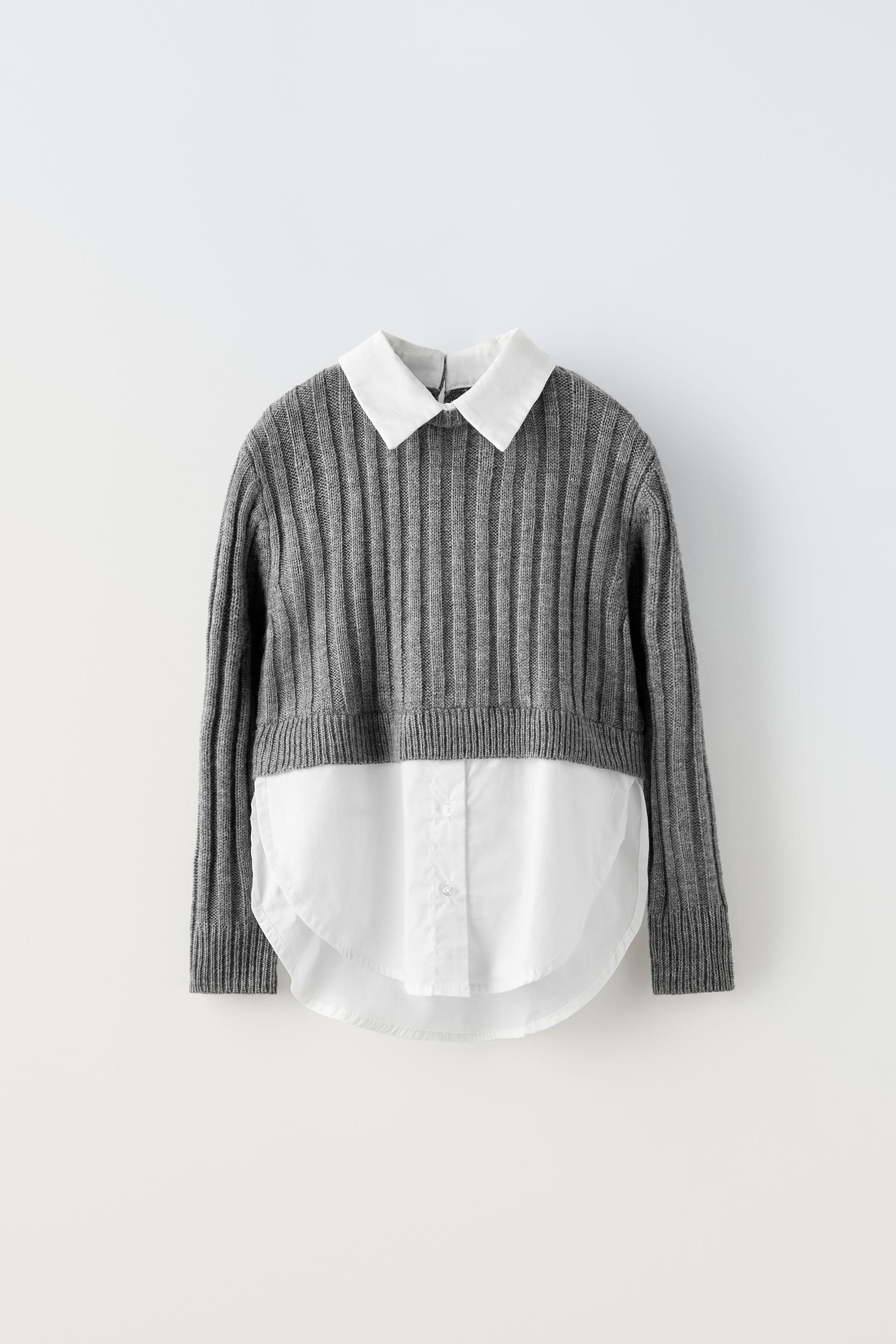COMBINATION KNIT POPLIN SHIRT Gray ZARA United States