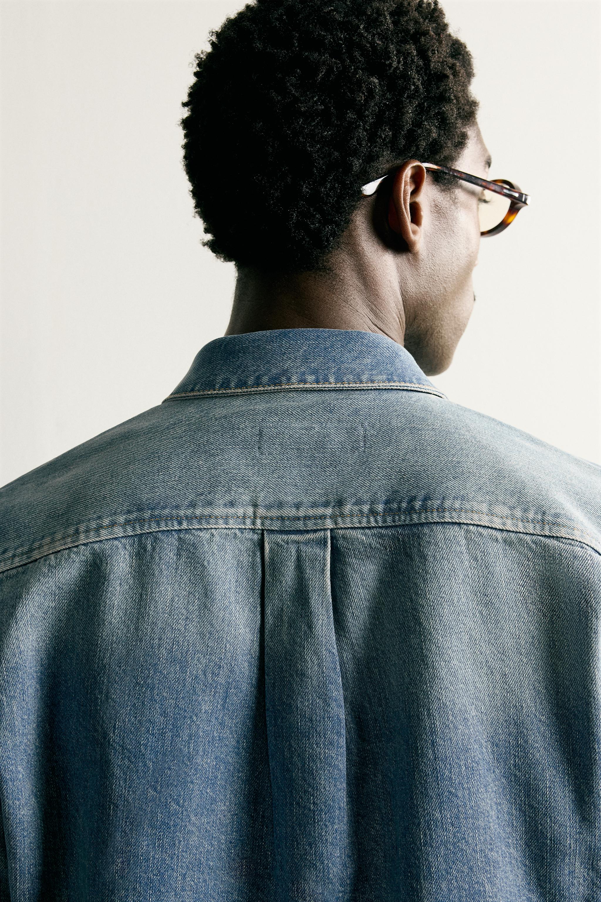 Мужские рубашки Zara COTTON LYOCELL DENIM OVERSHIRT — фото 7