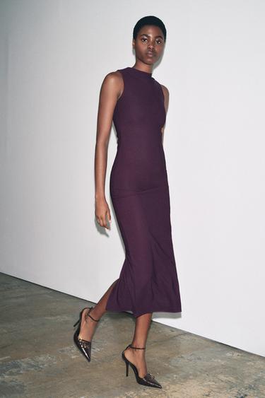 Zara LONG CREPE DRESS - Eggplant - Image 0