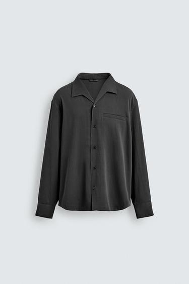 CAMISA FLUIDA LAVADA - Gris antracita de Zara