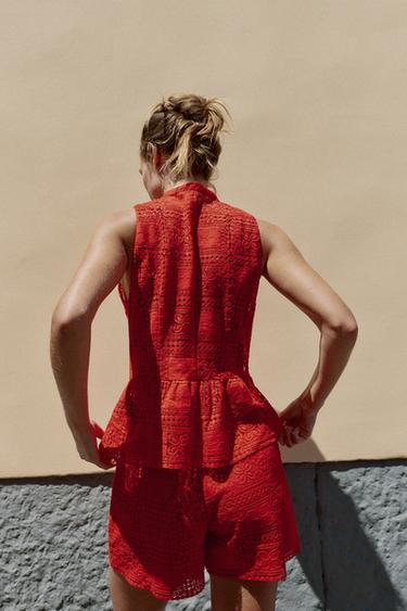 GUIPURE BERMUDA SHORTS - Red by Zara - Image 4