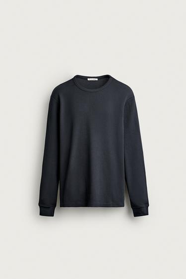REGULAR FIT WAFFLE-KNIT T-SHIRT - Blue / Grey by Zara
