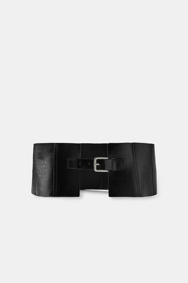 CINTURÓN FAJÍN PIEL TEXTURA - Negro de Zara