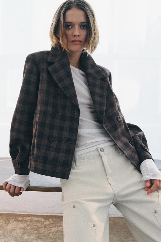 PLAID DOUBLE-BREASTED JACKET ZW COLLECTION