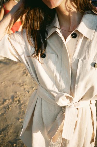 LINEN BLEND SAFARI JACKET - Light beige by Zara