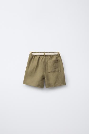 BERMUDA EN LIN À CEINTURE CORDON - Kaki de Zara - Image 1