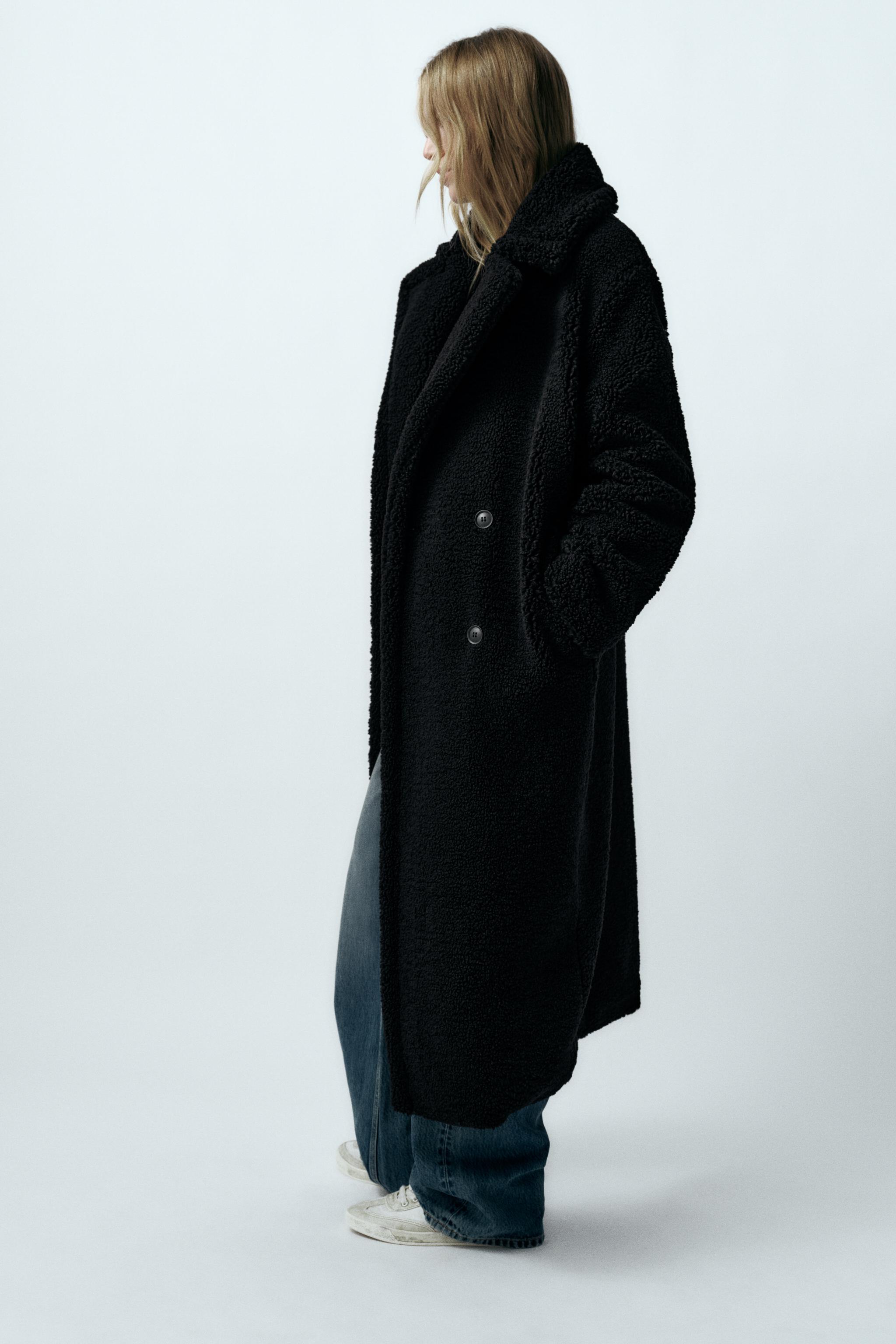 Long pile shop coat black