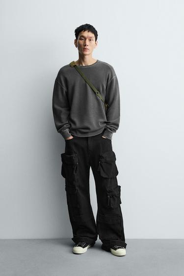 FADED CHECK TEXTURE T-SHIRT - Dark grey by Zara