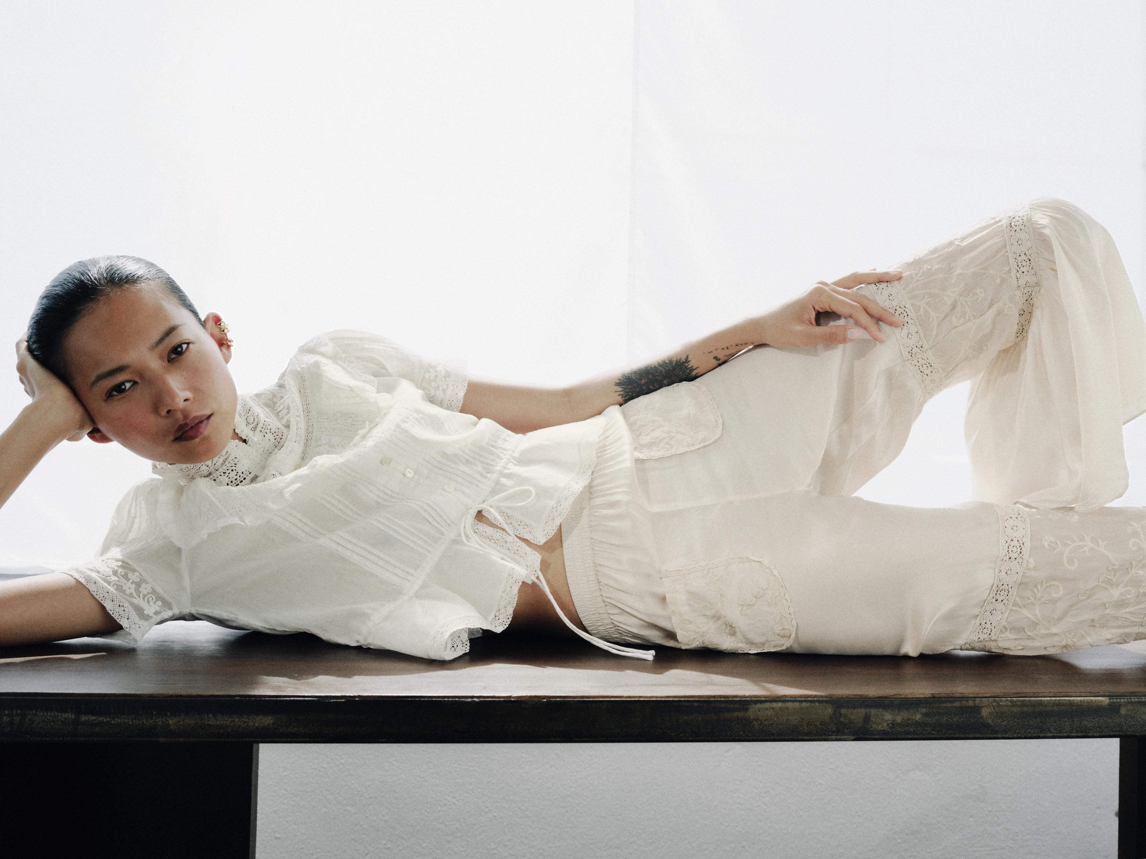 COMBINATION LACE FLORAL EMBROIDERED PANTS