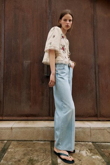 Z1975 MID-WAIST WIDE-LEG JEANS WITH PRESSED CREASE - Light blue by Zara - Image 3