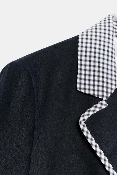 SHORT COMBINED GINGHAM BLAZER - Navy blue by Zara - Image 8