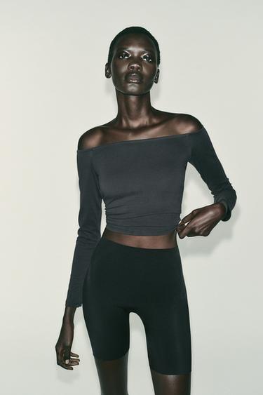 Zara OFF-THE-SHOULDER TOP - Charcoal gray