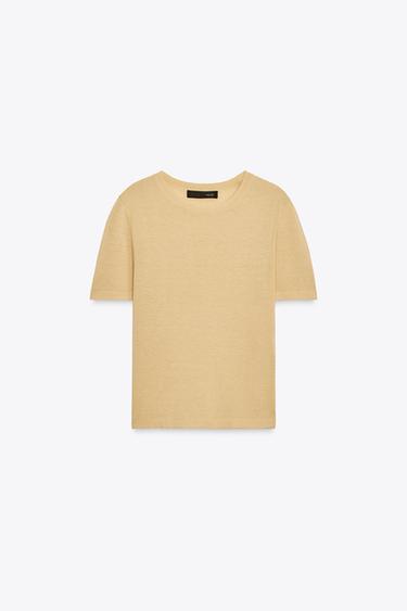 SHORT SLEEVE KNIT LINEN BLEND TOP - Mid-yellow by Zara - Image 3