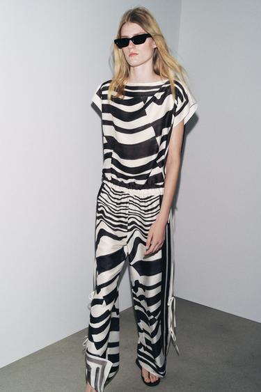 ZW COLLECTION PRINTED TOP - Black / Ecru by Zara - Image 1