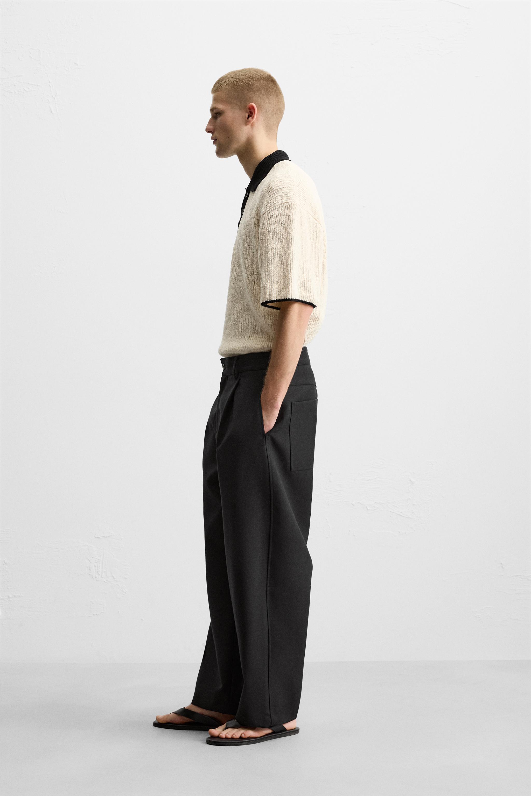 【ZARA】コントラストリブニットポロシャツ 3920/416/401 コントラストリブニットポロシャツ - ネイビーブルー | ZARA