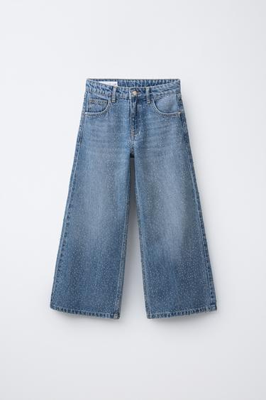 JEANS DE PERNA LARGA COM BRILHOS - Azul da Zara
