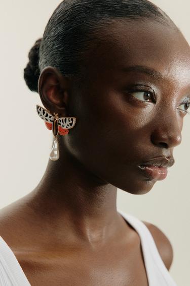 BUTTERFLY FAUX PEARL EARRINGS - Multicoloured by Zara