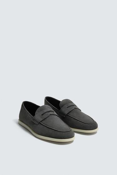 CASUAL LEATHER LOAFERS - Grey by Zara