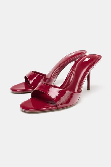 SANDALES À TALONS EFFET VERNI - Rouge de Zara - Image 3