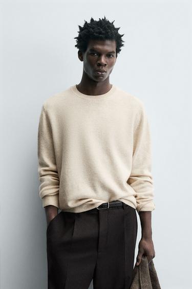 Zara REGULAR FIT WOOL BLEND JUMPER - Oyster-white