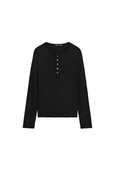 Zara BUTTONED LONG SLEEVE SHIRT - Black