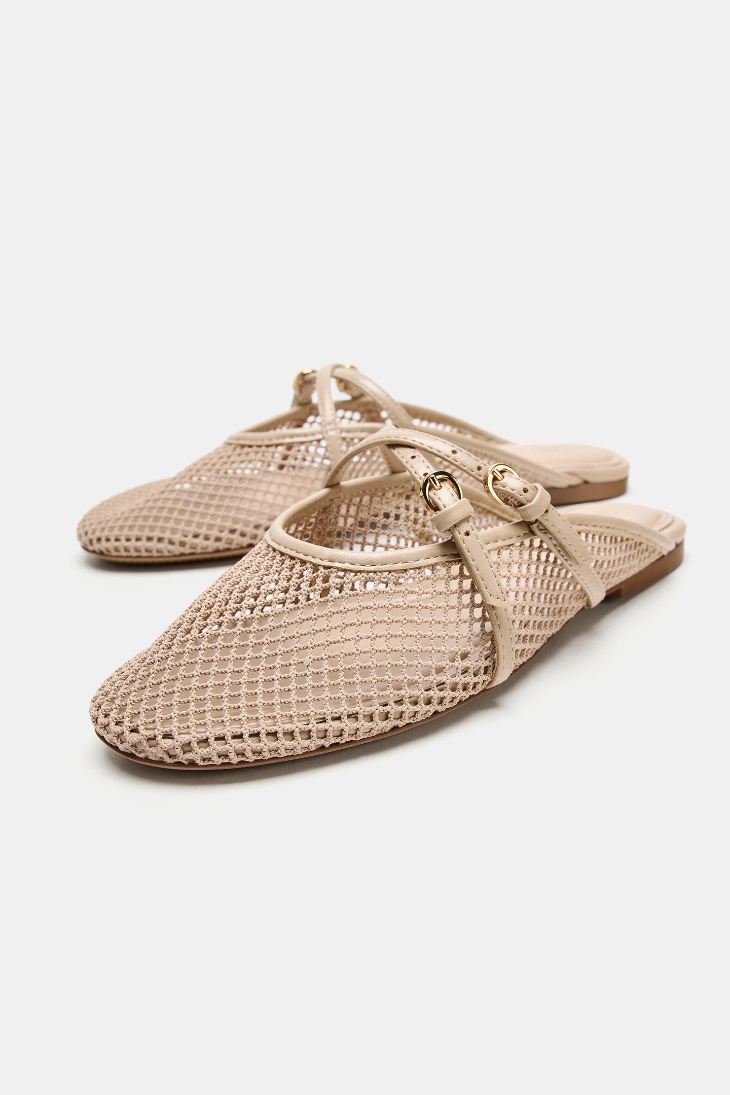 Женские балетки Zara Mesh Slingback Ballet Flats, цвет: Бежевый — фото 2