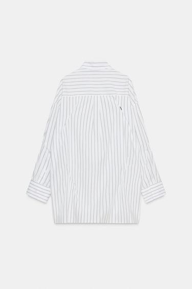 CHEMISE OVERSIZE EN POPELINE AVEC SURPIQÛRES - Blanc / Noir de Zara - Image 3